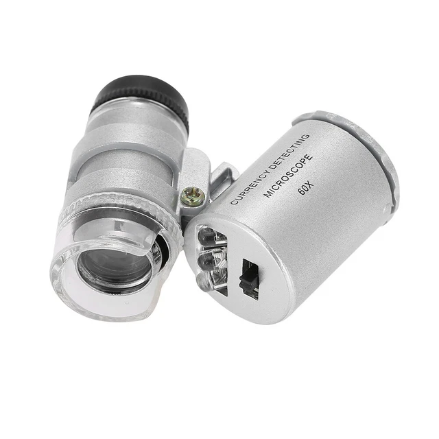 60X Mini Microscopio Pocket Magnifier Loupe Magnifying Glass Con Luce A LED DB3