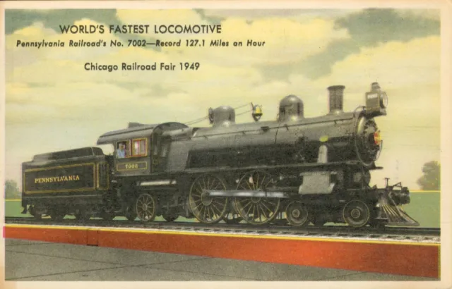 Vintage Postcard Worlds Fastest Locomotive Chicago Railroad Fair 1949