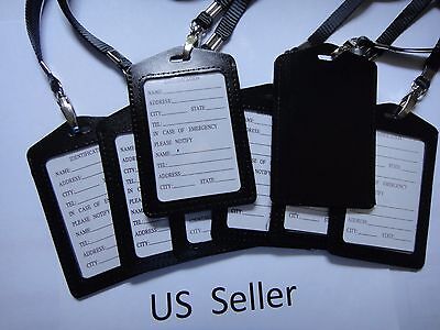12X-ID Card Holder Badge Retractable Genuine Leather with neck strap US Seller