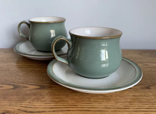 Denby Regency Green Tea Cups and Saucers X2