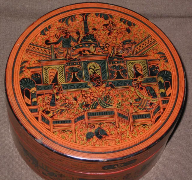 Antique Burmese Lacquer Betel Box Burma Culture Myanmar Bamboo Bowl Basket 2