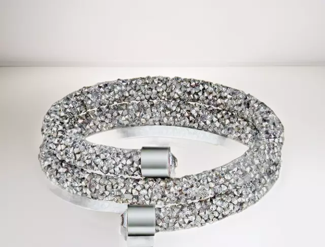 Silver Crystal Dust Double Wrap Bangle Made with Swarovski Elements 2