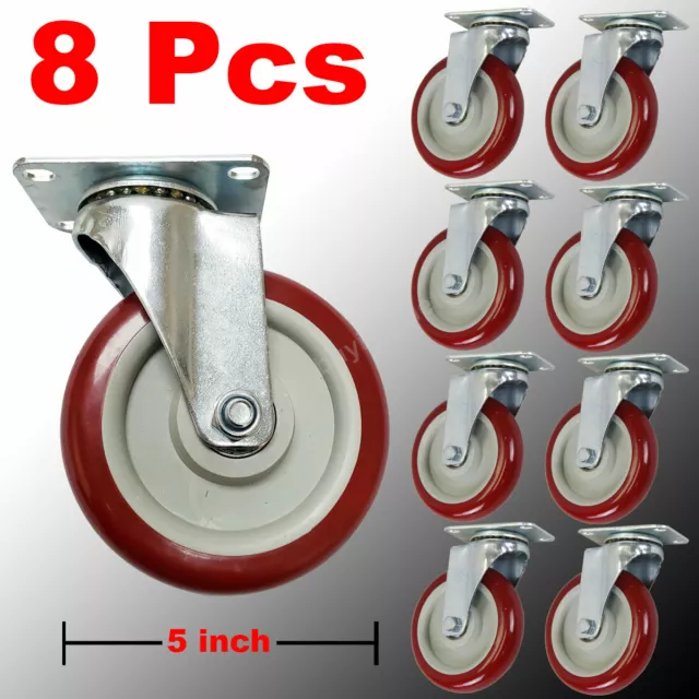 8 Pack 5 Inch Polyurethane Heavy Duty Swivel Caster Wheels