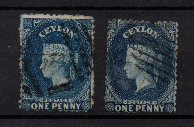 Ceylon QV 1d blue & shades WMK Crown CC used WS36654