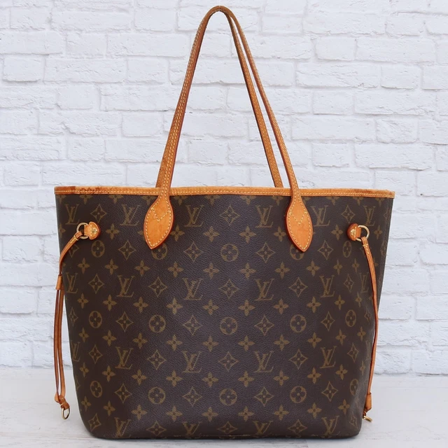Louis Vuitton Neverfull MM Tote Monogram Shoulder Handbag Brown Leather Purse LV