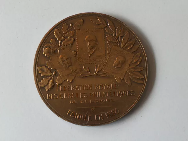 MEDAILLE FEDERATION ROYALE DES CERCLES PHILATELIQUES DE Belgique FONDEE EN 1890