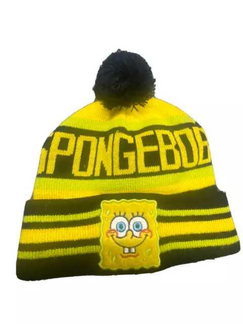 Nickelodeon SpongeBob Squarepants Black Pom Pom Winter Beanie Hat Cap Youth Boys