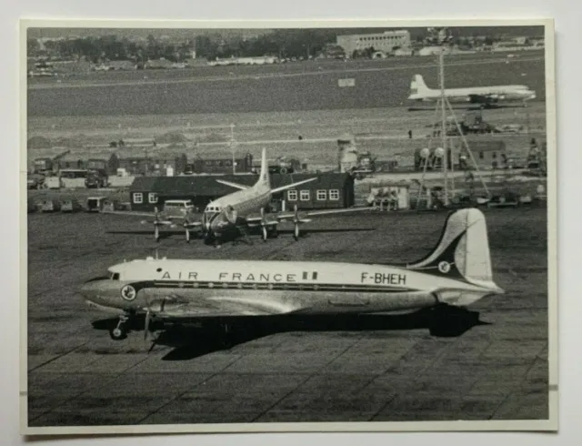 Vintage 1959 3x4 B&W Photo London England Airport Air France airliner DC4 tarmac