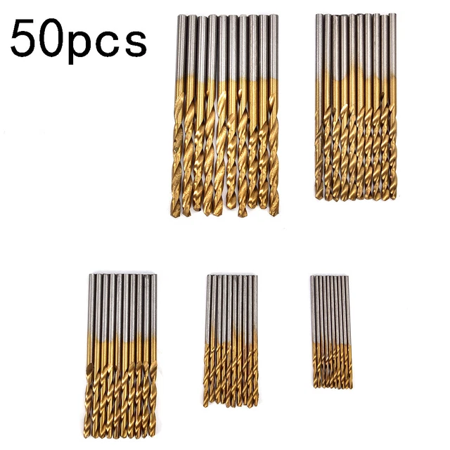 50Pcs 1/1.5/2/2.5/3mm Titanium Coated HSS High Speed Steel Drill Bit Set T;;i