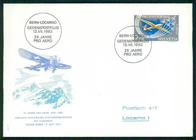 SCHWEIZ FDC 1963 PRO AERO SWISSAIR ALPEN-ÜBERQUERUNG BIDER FLUGZEUG PLANE ij59