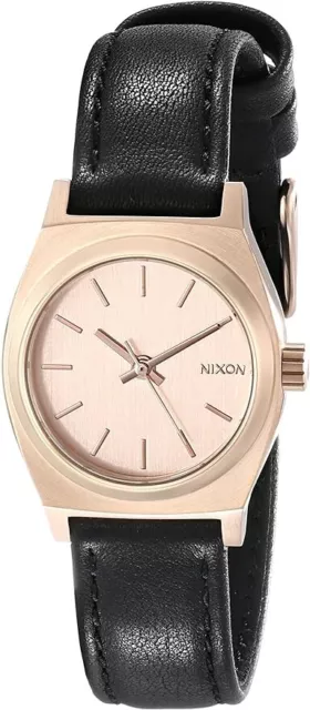 Nixon Women's Small Time Teller Gold-Tone Watch with Black Leather Band