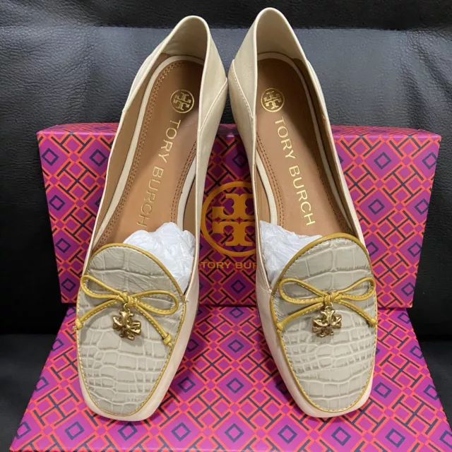 NIB Tory Burch Tory Charm Croc embossed leather Loafers shoes Sz US 6