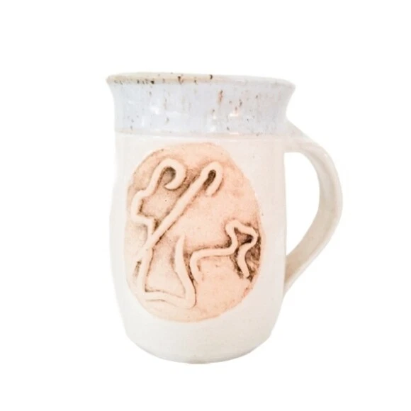 Pottery mug artist signed shepherd and sheep