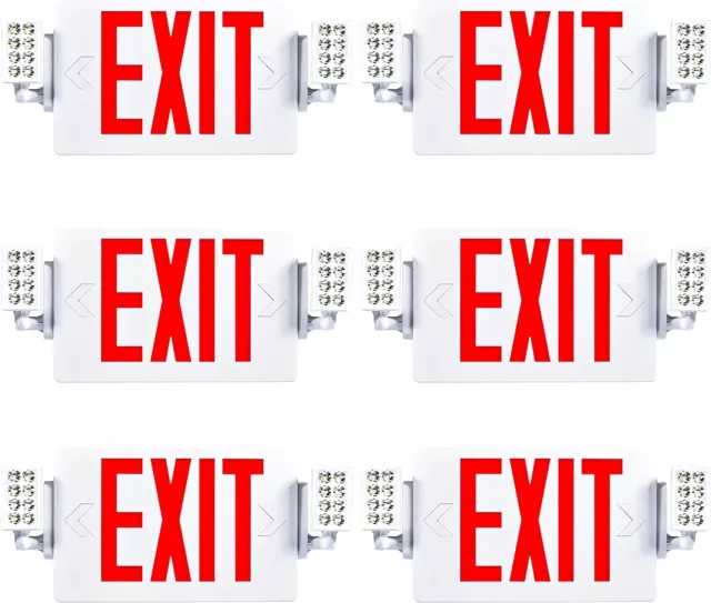 6 Pack LED Exit Sign Emergency Combo Light with Adjustable Two Head Battery UL