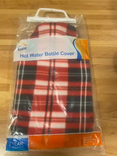 Sichere Thermo Warmwasserflasche + Komfort TARTAN Vliesabdeckung