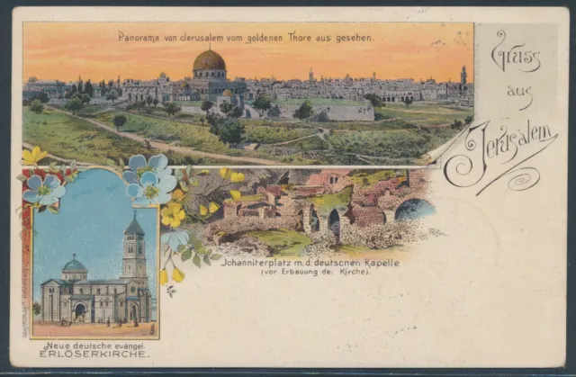 DP Türkei Reichspost EF Litho-AK Gruss aus Jerusalem 1904 nach Gronau (S21906)