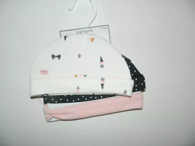 NWT CARTERS baby girl 3-pack HAT CAP BEANIE ICE CREAM/POLKA DOT 0 3 months  NEW