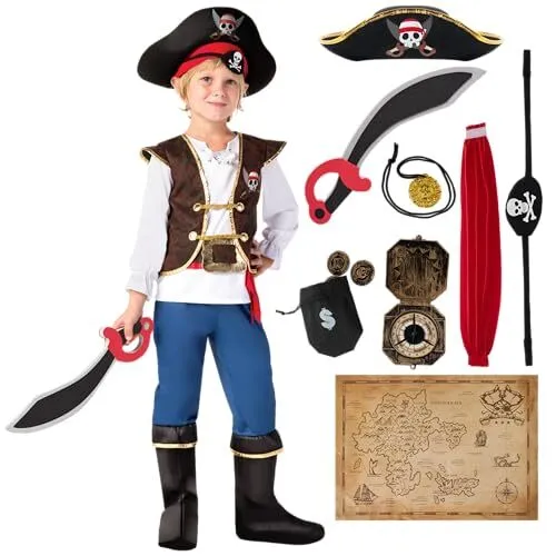 Kinder Piraten Kostüm Deluxe Jungen Piratenkostüm Set für Kinder Kleinkinder...