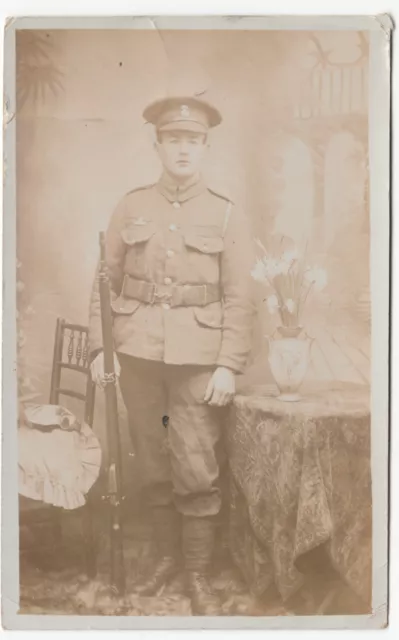 WW1 Era Studio Portrait Of Infantry Private With Rifle RP PPC, Unused