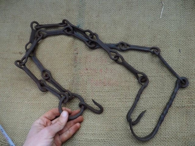 Antique Chimney Chain Hearth Fireplace Trammel Lug Pole Hook Twisted Iron