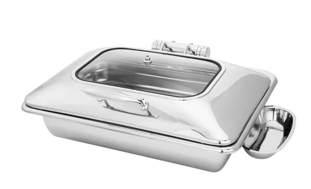 Walco WI9UGT Idol 8 Qt. Rectangle Chafer Body W/ Glass Top Lid & Spoon Holder