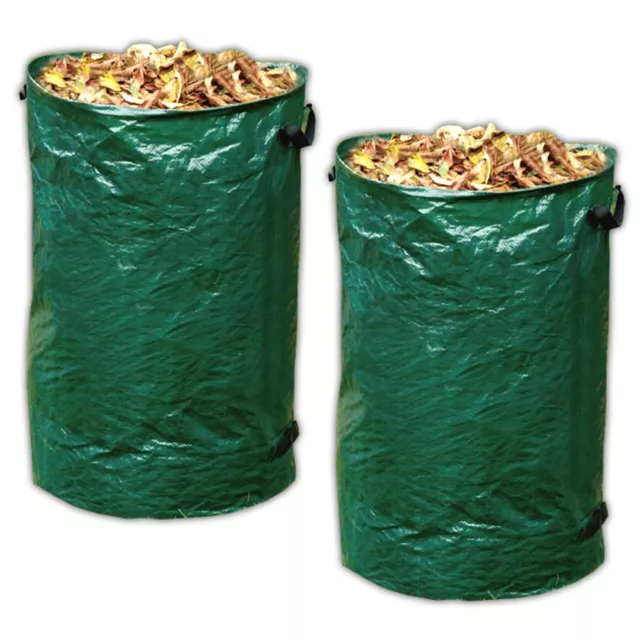 2er Set Gartensack 120 Liter Gartenabfallbehälter Laubsack für Gartenabfall Grün