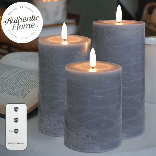 Authentic Flame Grey LED Real Wax Remote Control Flickering Battery Candles