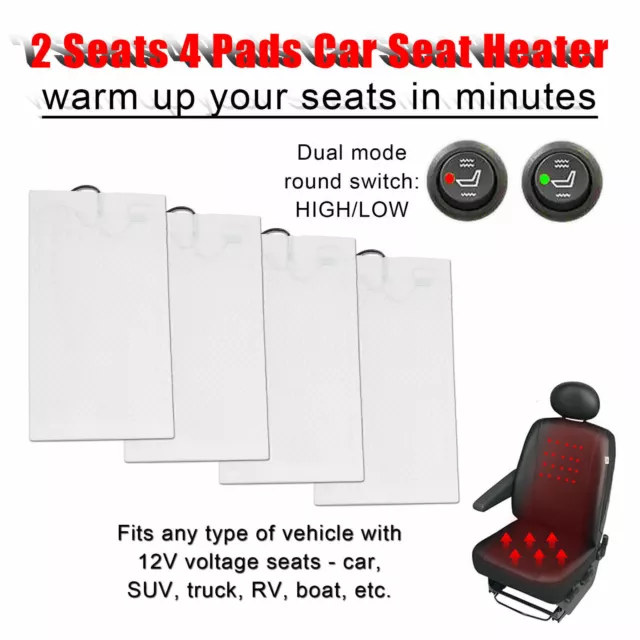 Universal 12V Car Carbon Fiber Heated Seat Heater Kit Cushion Round Switch Set 3