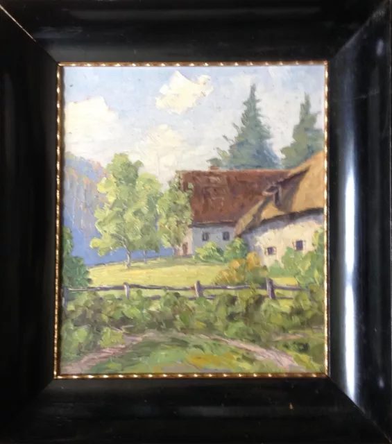 Pintura Al Óleo A.Heinrich° Aspecto Granja Arquitectura Pueblo Casas ° Antiguo