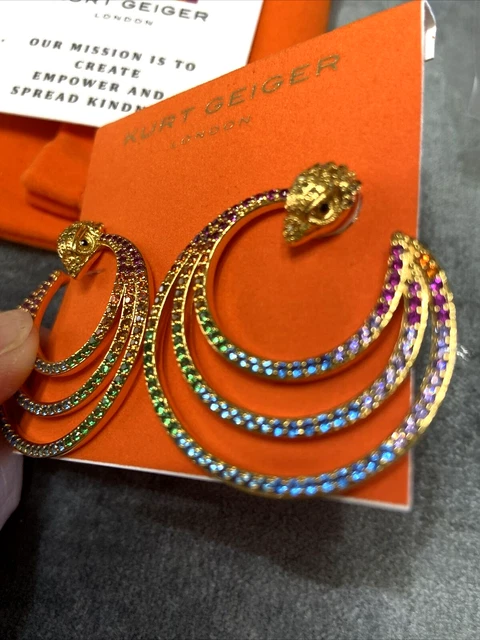 KURT GEIGER LONDON Signature Gold Tone Eagle Multi Crystal Spiral Hoop Earrings 6