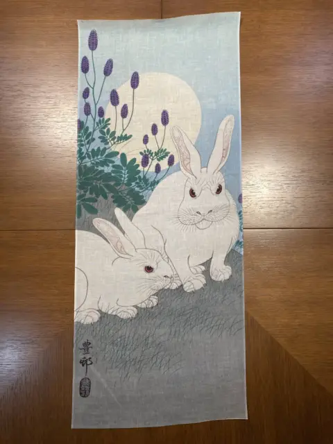 Rabbit On The Full Moon Part 2 Koson Ohara Tenugui Towel Ukiyo-E 85x35cm Gift