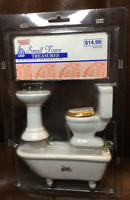 Dollhouse Miniature Bathroom Clawfoot Bathtub Sink Commode Small Town Treasures