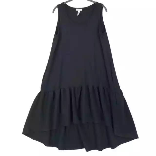 Leith Womens Dress Medium Black Midi A Line Hi Low Sleeveless Stretch Ruffle Hem