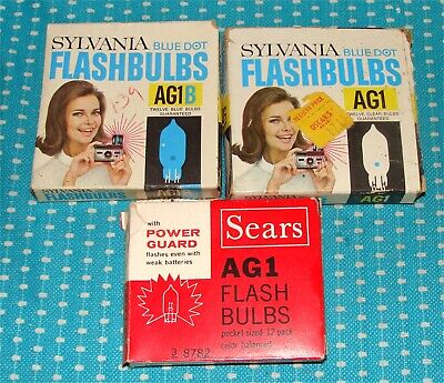 Lote de bombillas flash de colección AG1 Sears protector eléctrico Sylvania punto azul AG1B