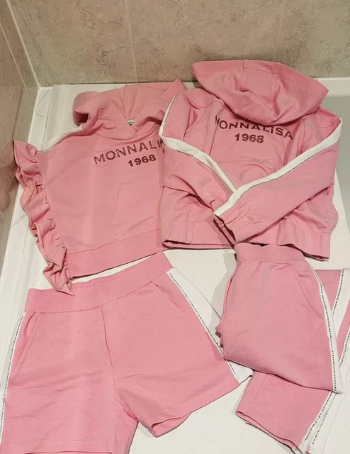 Monnalisa Pink Tracksuit Top Shorts 4 Pieces Girls Set Designer Clothes Age 7