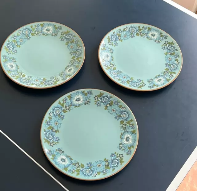 Vintage Mcm Taylor Smith Taylor Azura Blue Brown Floral 3 Dinner Plates