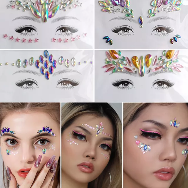 Visage Gemmes Décor Autocollant 3D Diamant Ongle Strass Sourcil Tatouage Bijoux 3