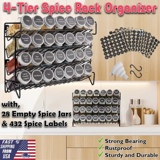 4-Tier Kitchen Spice Rack Organizer for Cabinet Shelf Kitchen Storage Jar Holder