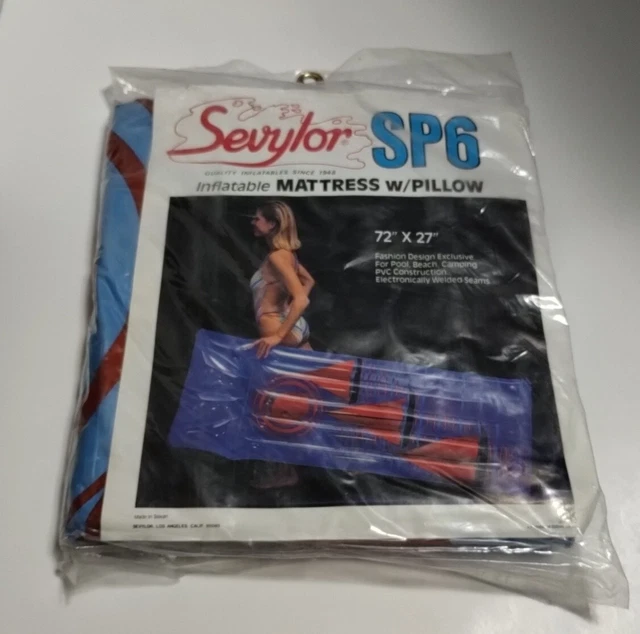 VINTAGE SEVYLOR INFLATABLE Mattress W/ Pillow SP6 72x27 Red/Blue