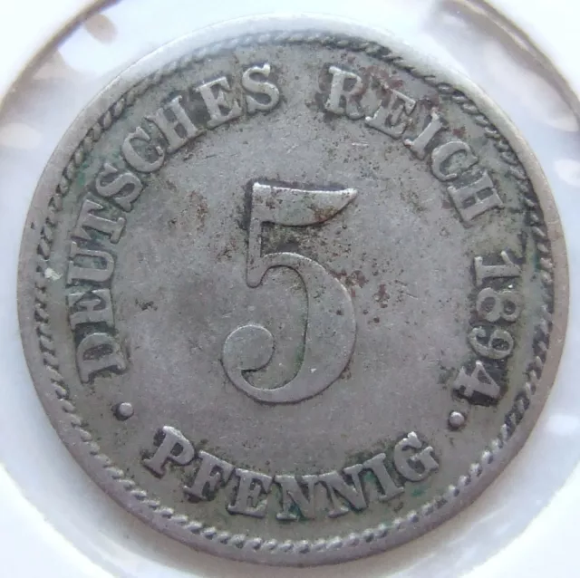 Pièce de Monnaie Reich Allemand Empire 5 Pfennig 1894 E En fine