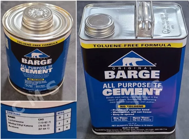 Barge Original All-Purpose Cement TF 1 Gallon / 1 Quart Quabaug New Glue Tin Can