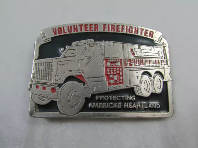 Vintage Metal Silver Tone Volunteer Firefighter Cowboy Cowgirl Belt Buckle