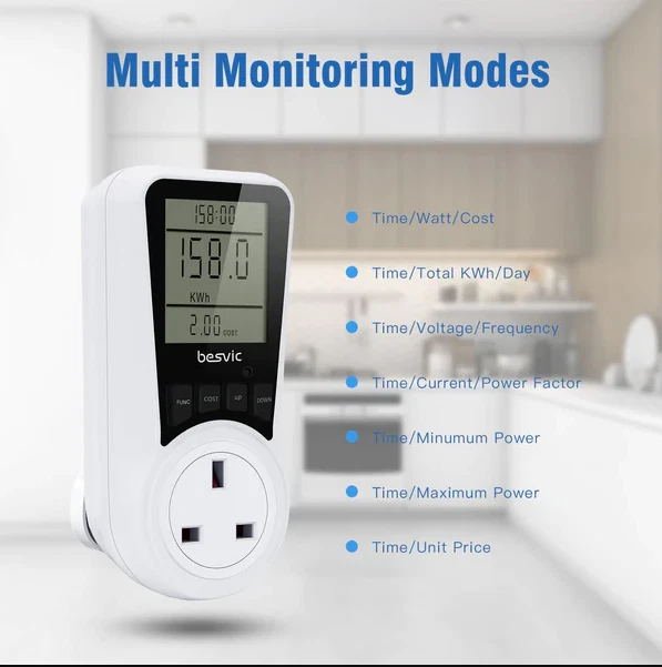 UK PLUG-IN ELECTRICITY Power Consumption Meter Energy Monitor Watt Kwh ...