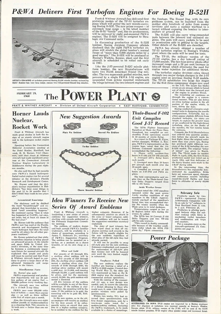 Pratt & Witney Aircraft Power Plant Newsletter Boeing B-52H F-102 2/19 1960