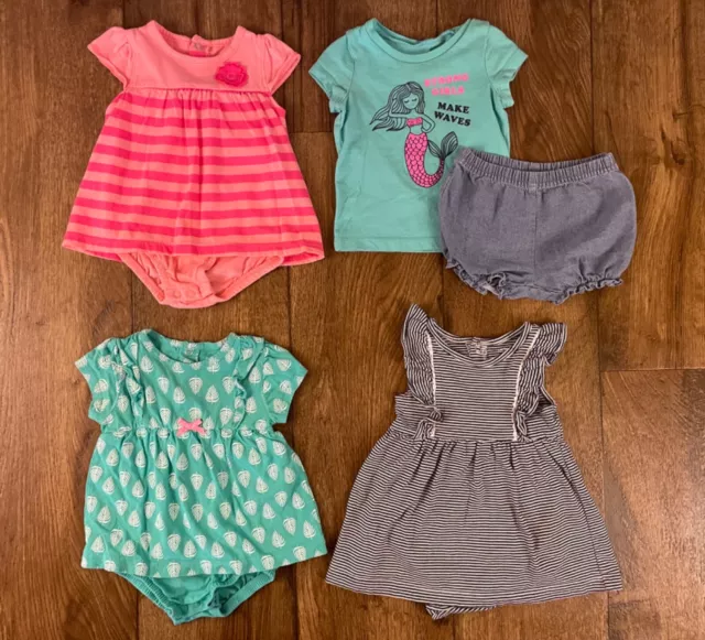 Carters Baby Girl Summer Clothes Lot 9 Mo Romper Dress Outfit Shorts Bundle