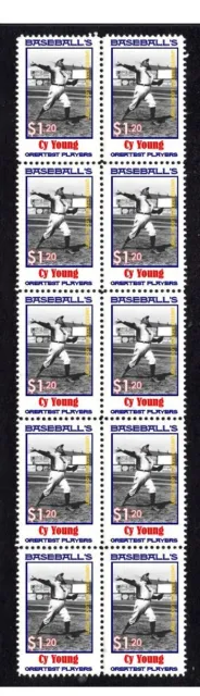 Cy Young Baseballs Greats Strip Of 10 Mint Vignette Stamps