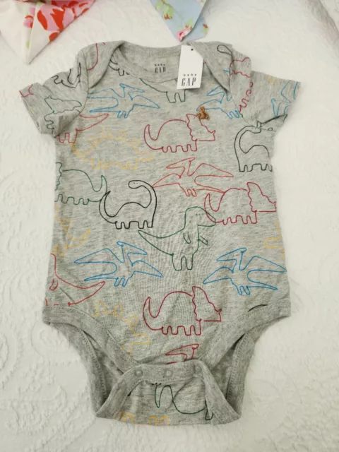 Nwt Baby Gap 18/24 Months Brannan's Favorites Grey Dinosaur Bodysuit