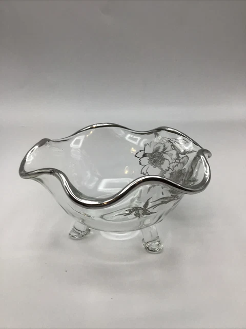 Rockwell Silver Co. Vintage Princess Line 3 Footed Bowl W/Silver Overlay