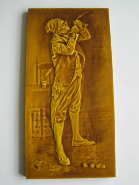 Antique Victorian Sherwin & Cotton Old Gold Majolica Dickens Character Wall Tile