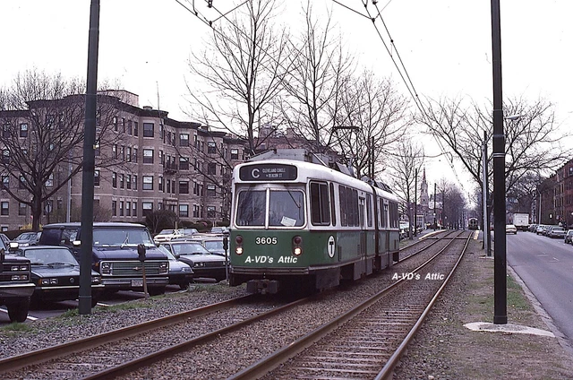 2 Orig slides  MBTA Bay Transit type 7 Green Line  3605 Boston MA 1990